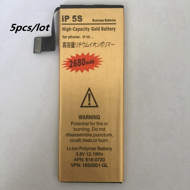 

5pcs/lot for iphone 5s Internal Replacement Battery 2680mAh Replacement Rechargeable lithium Battery for Apple iphone 5s