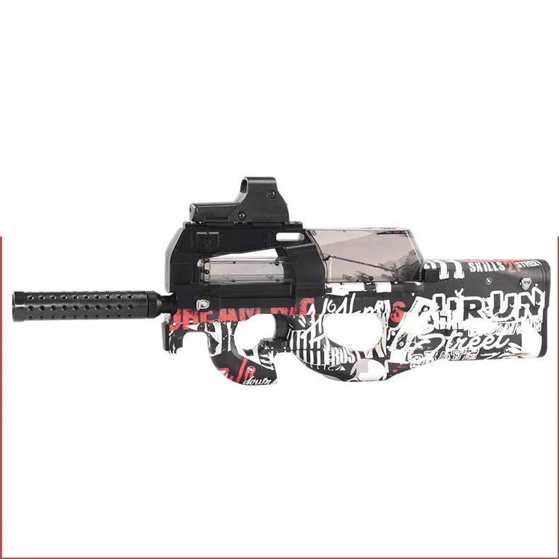 Black and red Электрический P90 игрушечный пистолет Граффити Мягкая вода мрамор пистолет игрушечный пистолет Открытый CS штурмовой Снайпер моделирование игрушечное оружие подарки для детей - Цвет: Black and red