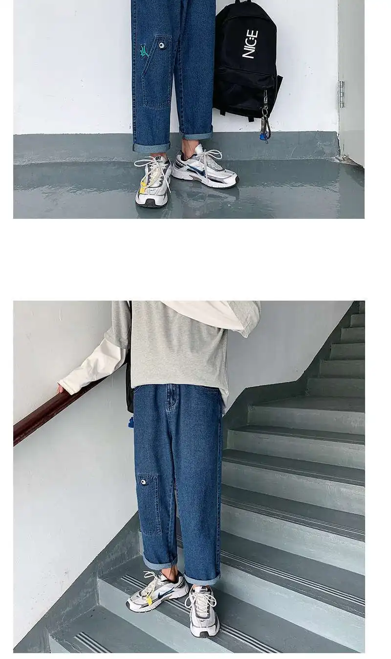 

hip-hop New Korean Bag Jogging Street Sports Mens Jeans For Hombre Men's Blue Nine Pants Casual Cotton Soft Large Size Jeans Men