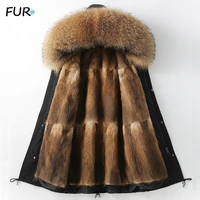 detachable x long parka waterproof winter jacket women natural raccoon fur hood rabbit fur liner real fur coat streetwea