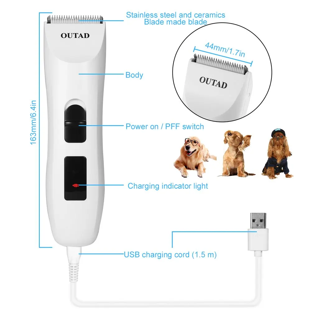

Professional Low Noise Rechargeable Cordless Pet Dogs and Cats Electric Grooming Clippers Trimming Kit Set with 4 Combs Standard