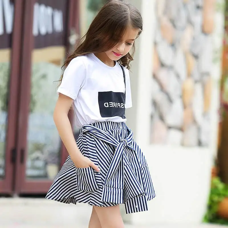 Летние шорты и юбки для девочек комплект одежды из 2 предметов хлопковая Футболка