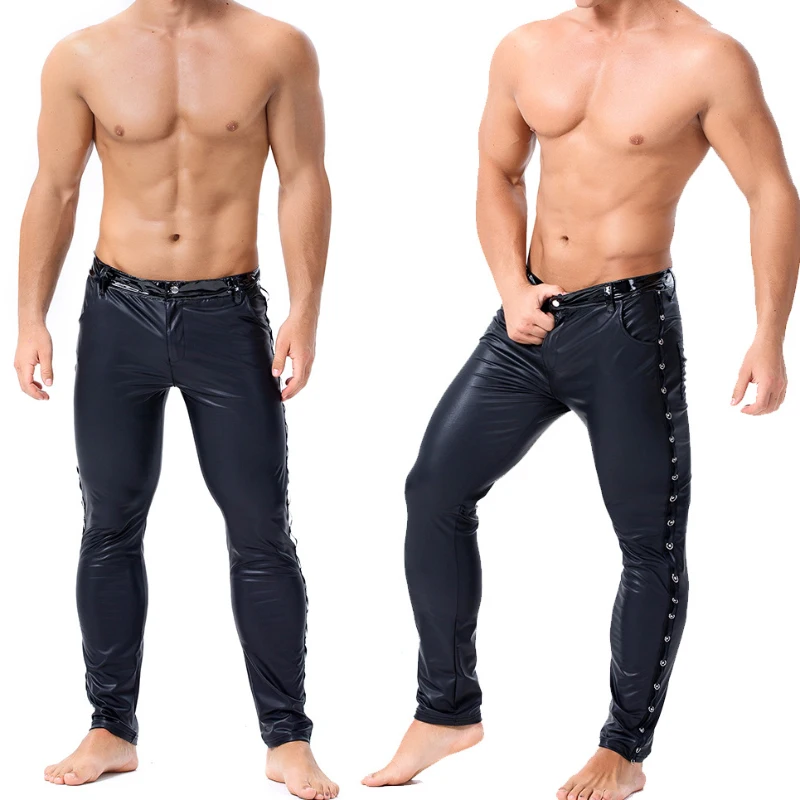 Сексуальные мужские крутые штаны AIIOU из искусственной кожи новинка черные