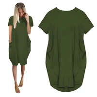 dresses for women jumper ladies oversized baggy short sleeve summer dress pocket pullover woman dress robe 2021