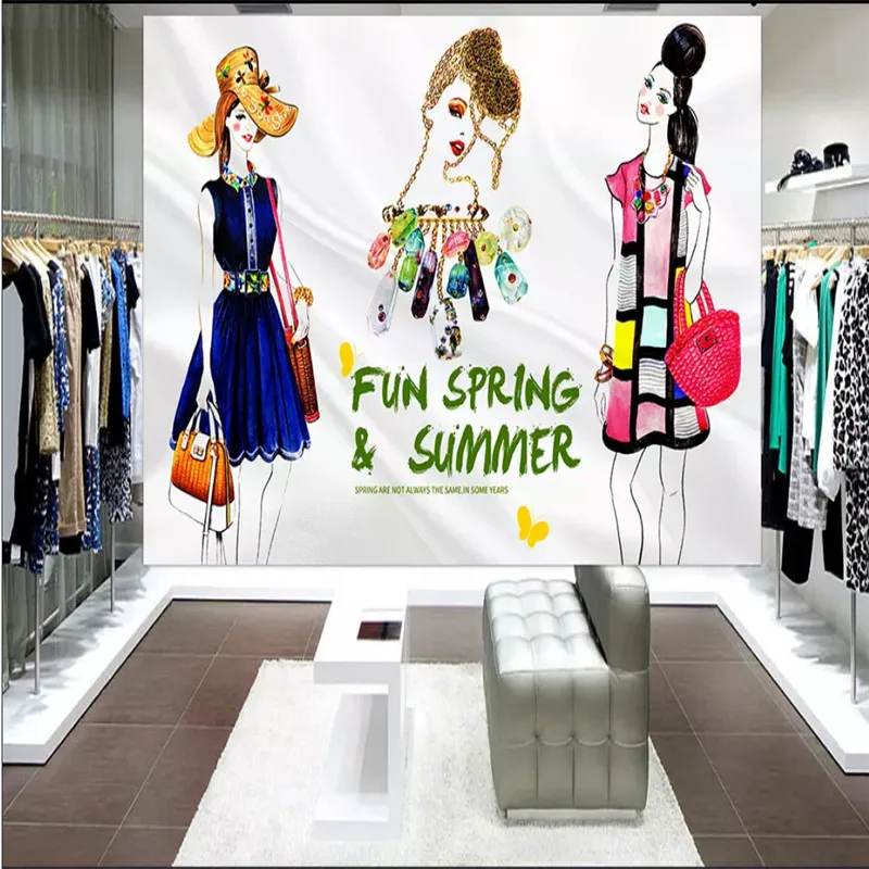 Модные женские сумки магазин одежды весна лето фон Настенные обои 3D промышленный