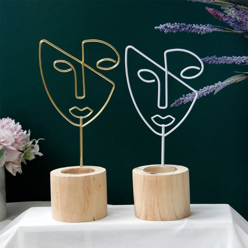 Nordic Style Abstract Face Art Decor Candlestick Practical Candle Stand Simple Wrought Iron Tabletop Decorations for Office,Bar