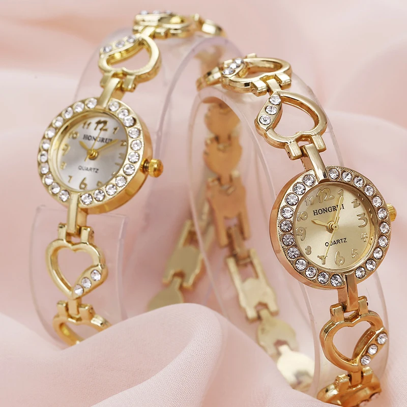 Женские кварцевые часы с браслетом в форме сердца|Женские часы-браслеты| |