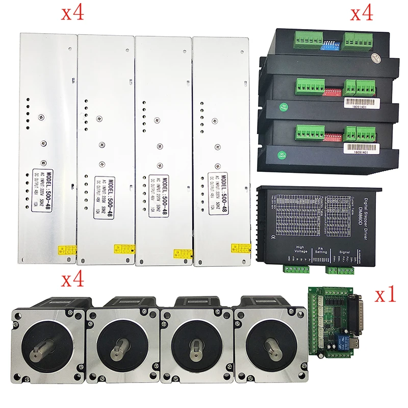 

Чпу шаговый двигатель 4 шт. DM860A Драйвер + 4 шт. Nema34 100 мм мотор + 4 шт. 48V 8.3A Питание для 3 aixs 4 оси фрезерный станок с ЧПУ