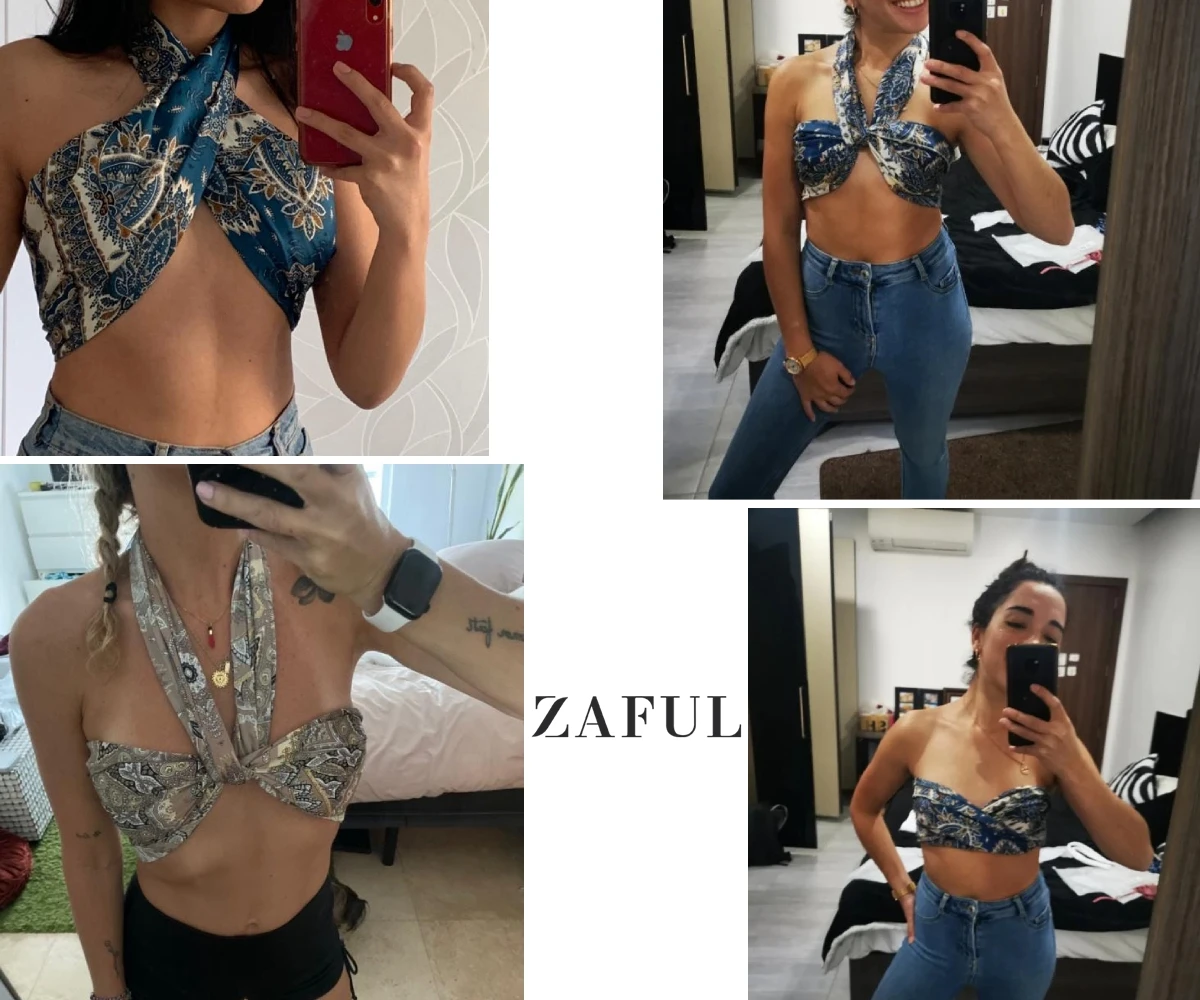 

ZAFUL Bohemia Flower Print Tanks Women Cross Halter Crop Top Sleeveless Backless Cami Vest Sexy Bralette Outfits Summer Party