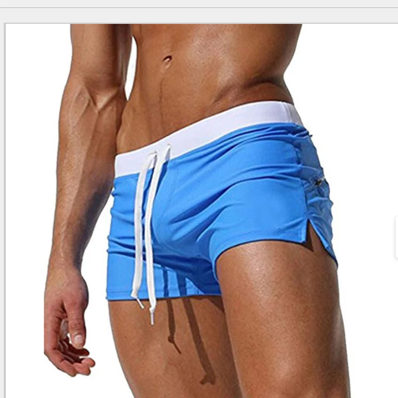 

Fashion Summer Men's Boxer Swim Trunks Beach Pants Solid Color Lace-up Breathable Quick-drying Pants