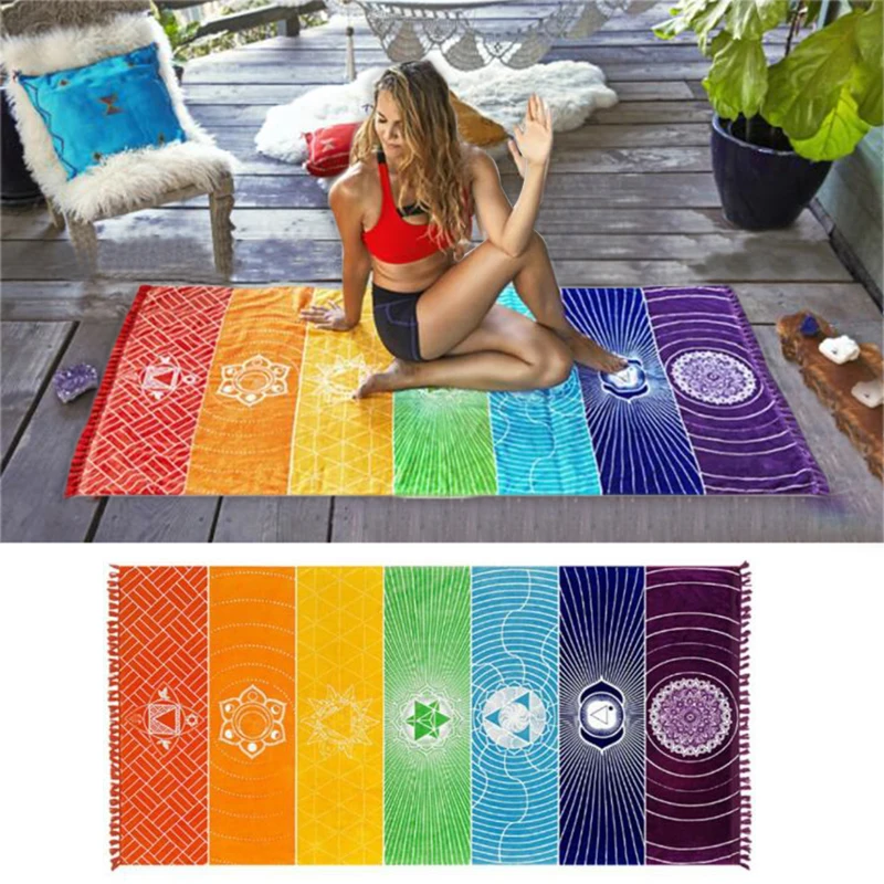 Красочный квадратный Радужный пляжный коврик для полотенец гобелен хиппи Йога