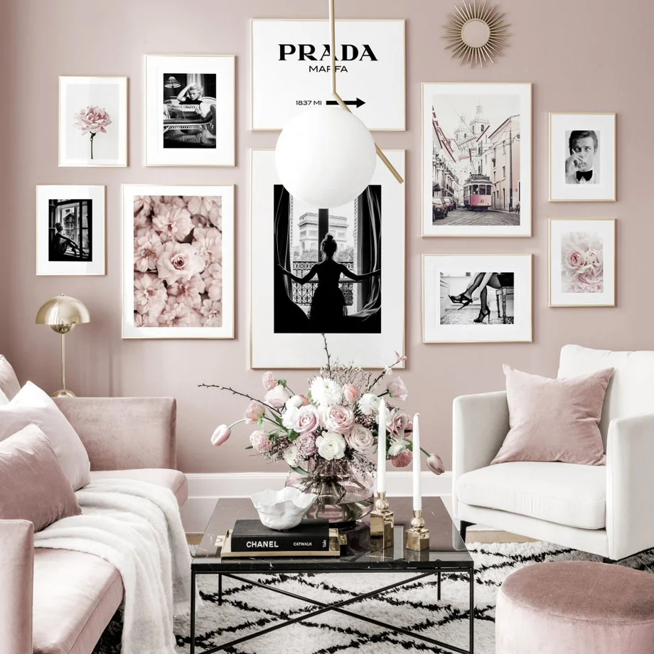 

Pink Flower Tram High Heels Ballerina Movie Star Nordic Poster Wall Art Prints Canvas Painting Decor Pictures For Living Room