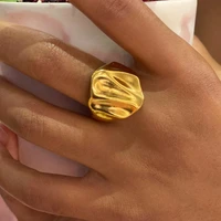 high end pvd gold finish irregular lava surface statement stainless steel rings drop shipping