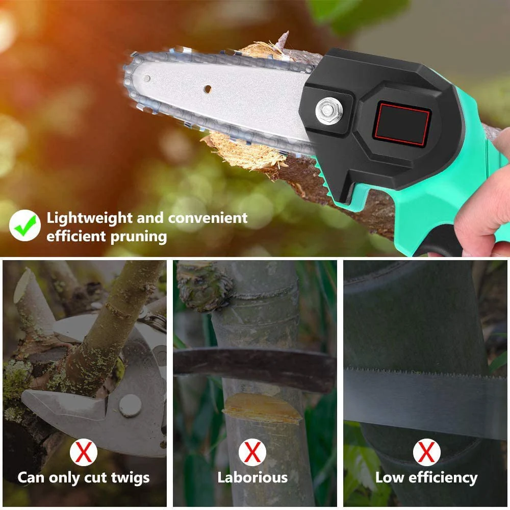 

Mini Portable Chainsaw Portable Rechargeable 4-Inch Cordless Chain Pruning Saw One-Handed Chainsaws Woodworking