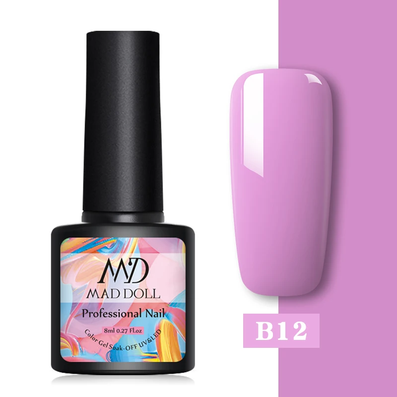 B12 MAD DOLL, 8 мл, Гель-лак для ногтей, красный, синий, фиолетовый, смешанные цвета, отмачивается от УФ-лака, долговечный гель для дизайна ногтей - Цвет: B12