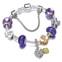 new european and american pan family style diy beaded fashion bracelet purple blue love diy beaded anniversary gift