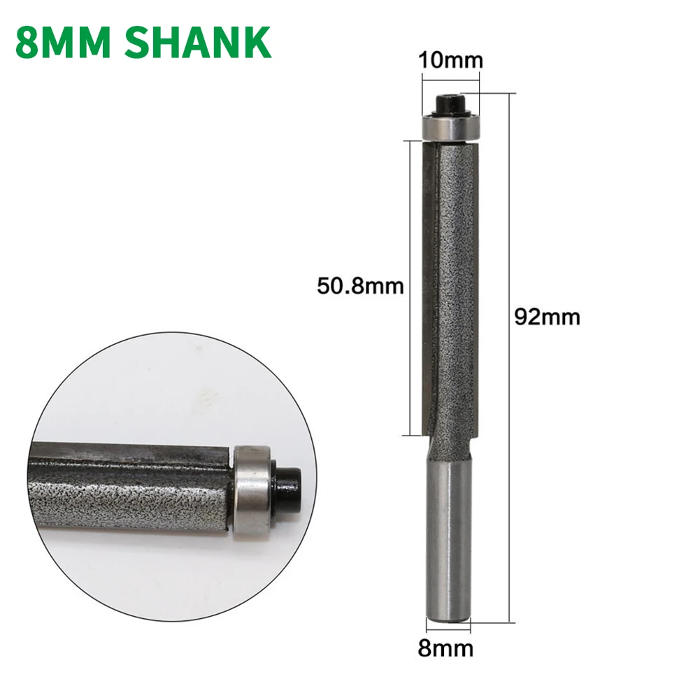 

1PC 8MM Shank Milling Cutter Wood Carving Long Blade Flush Bit Flush Trim Router Bit End Bearing For Woodworking Cutting Tool