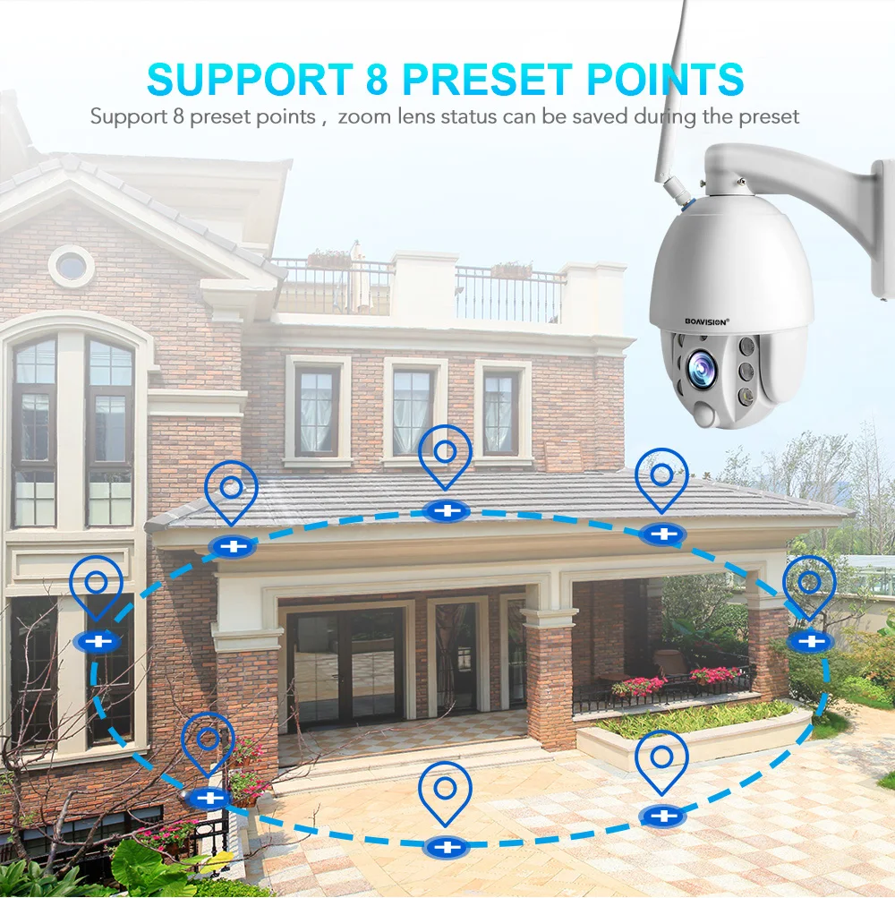 HD 1080P 5X / 10X Zoom Беспроводная купольная PTZ IP камера Wi Fi двусторонняя аудиосвязь +