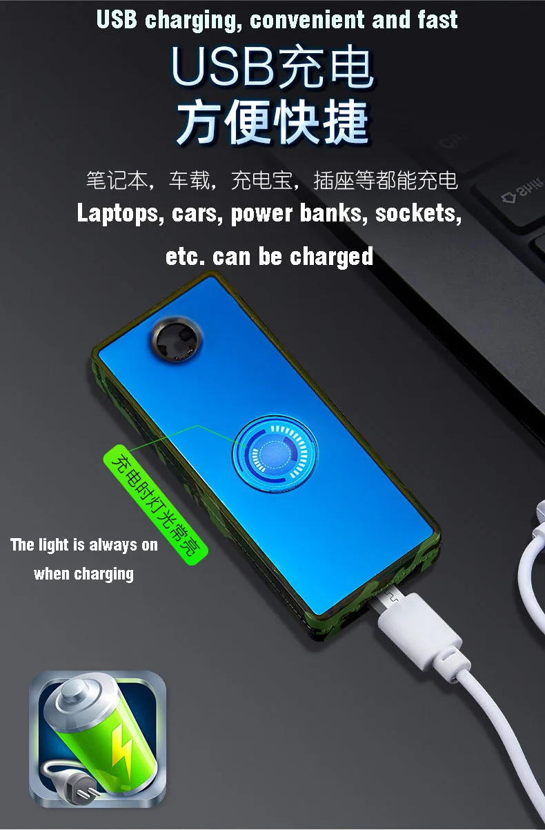 

New creative windproof lighter, smart fingerprint sensor, dual arc electronic cigarette lighter, USB rechargeable lighter
