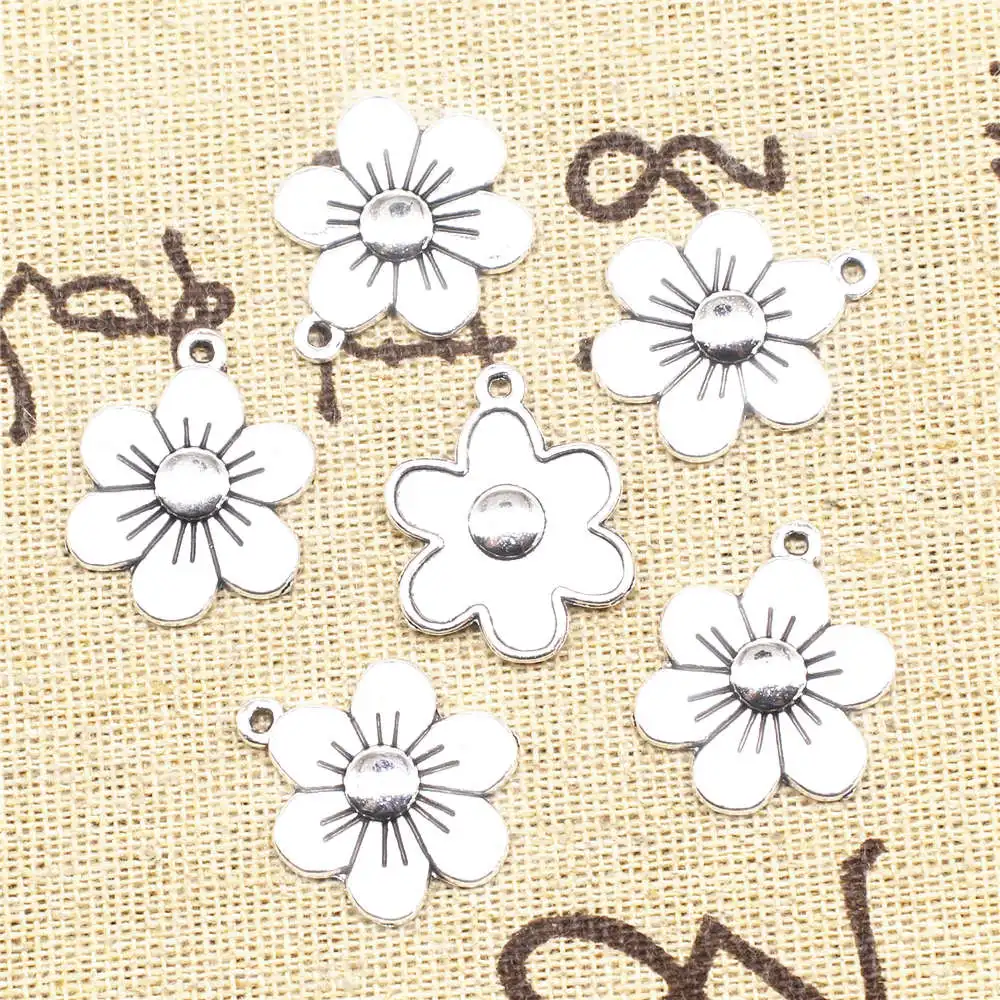 

Flowers Charms Supplies For Jewelry Making Kit Antique Silver Color 20pcs 17x22mm