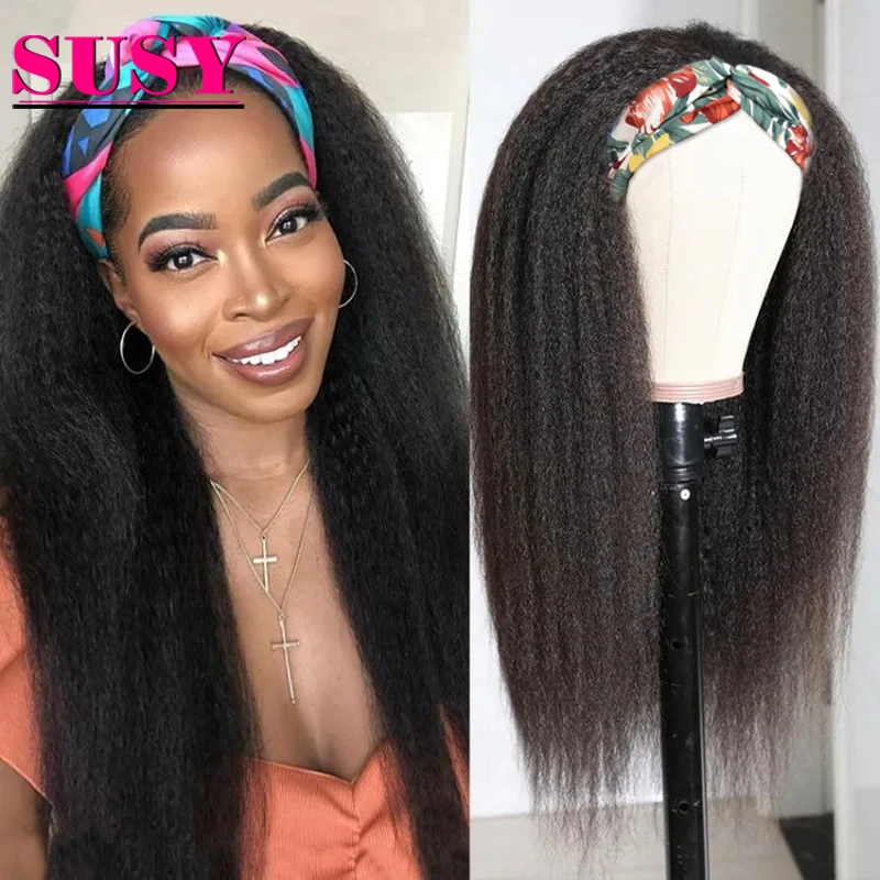 

Kinky Straight Headband Wig Human Hair Glueless Half Wig With Head band Malaysian Remy Headband Wigs For Black Women Susy