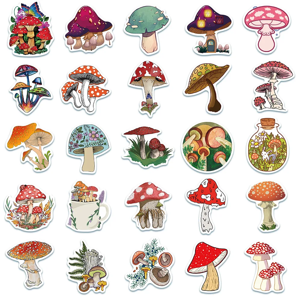 

10/30/50PCS Cute Plant Mushroom Sticker Notebook Handbook Luggage Box PVC Decorative Sticker Graffiti Wholesale