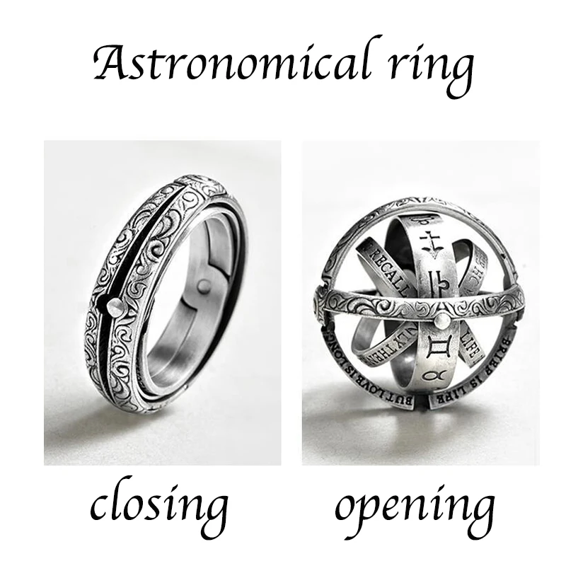 

Silver color Astronomical Ring for men women metal ball Creative Complex Rotating Cosmic Finger mood ring men fashion jewelry
