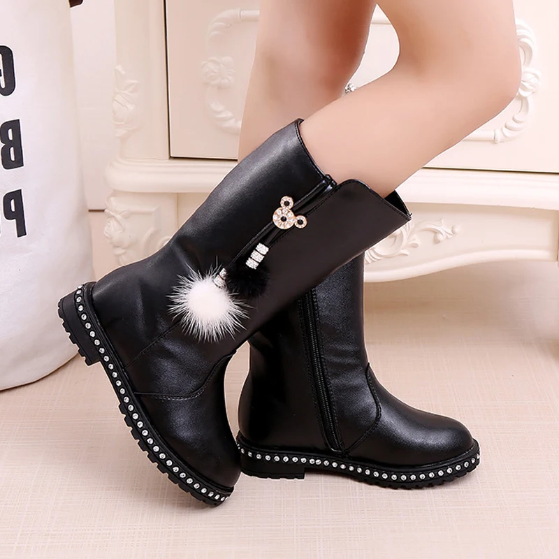 Ботинки до середины икры из искусственной кожи Классическая обувь принцессы