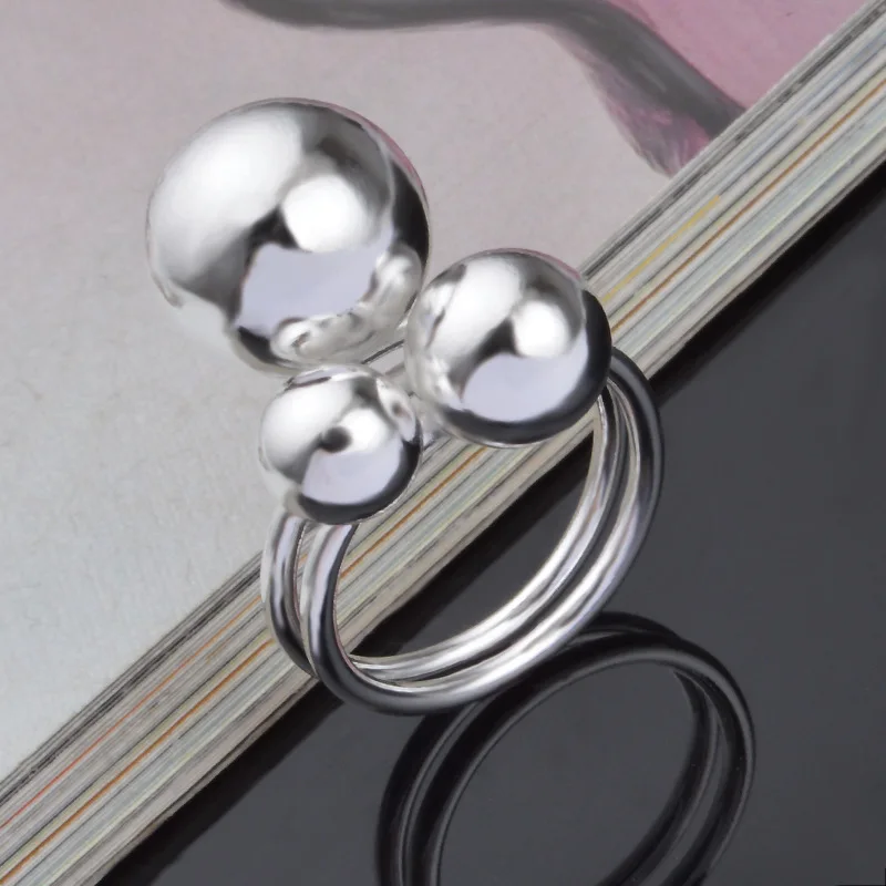 

New 925 Sterling Silver Round Bead Opening Ring For Women Man Wedding Engagement Party Fashion Charm Jewelry YDHR14