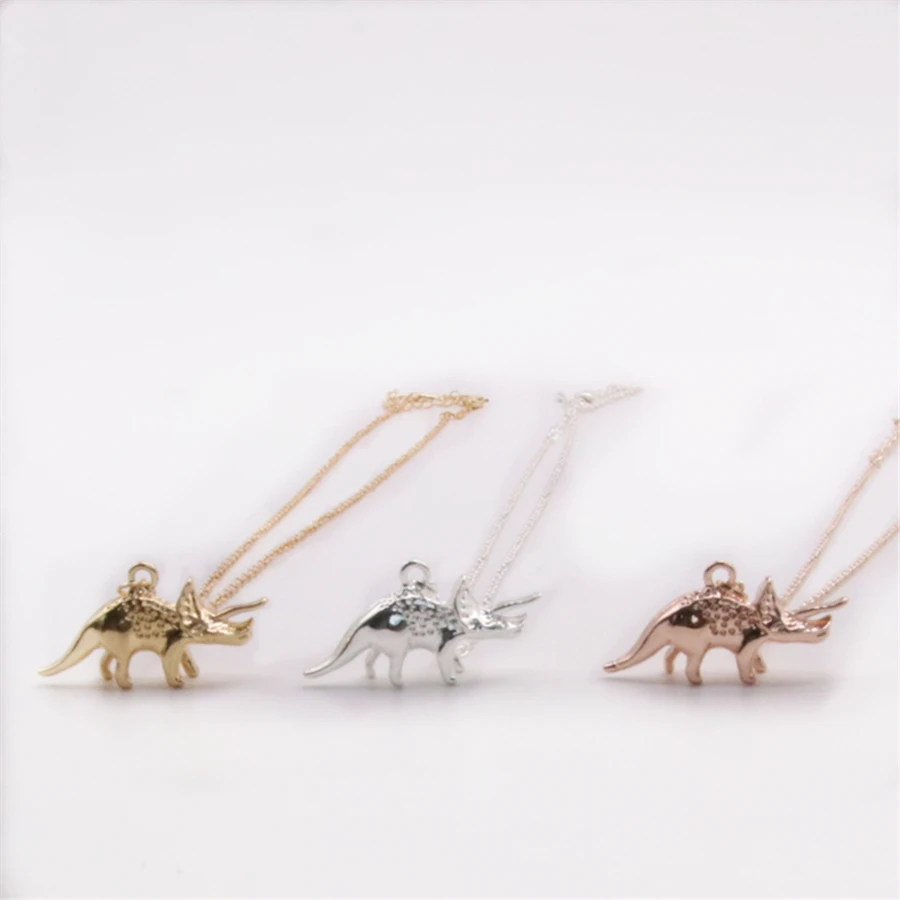 Модная Трехцветная подвеска Triceratops мини-ожерелье золотое серебряное розовое
