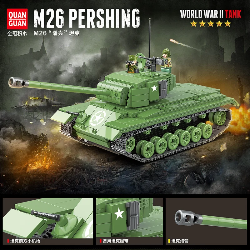 1013 шт WW2 военный США M26 Pershing тяжелый танк строительные блоки Танк солдат оружие