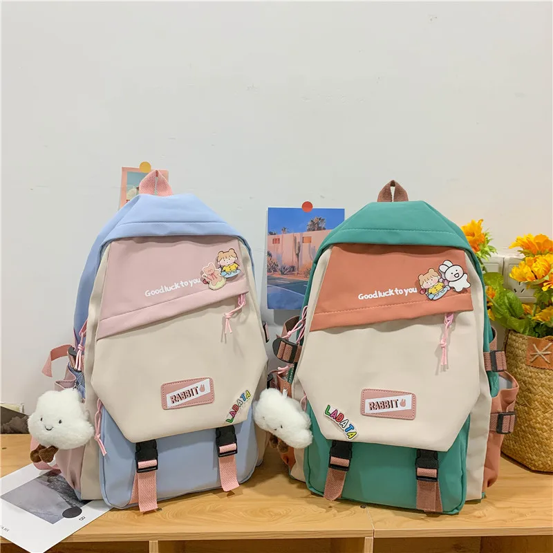 

Women Nylon Backpack Candy Color Waterproof School Bags for Teenagers Girls Patchwork Backpack Female Panelled Packbag