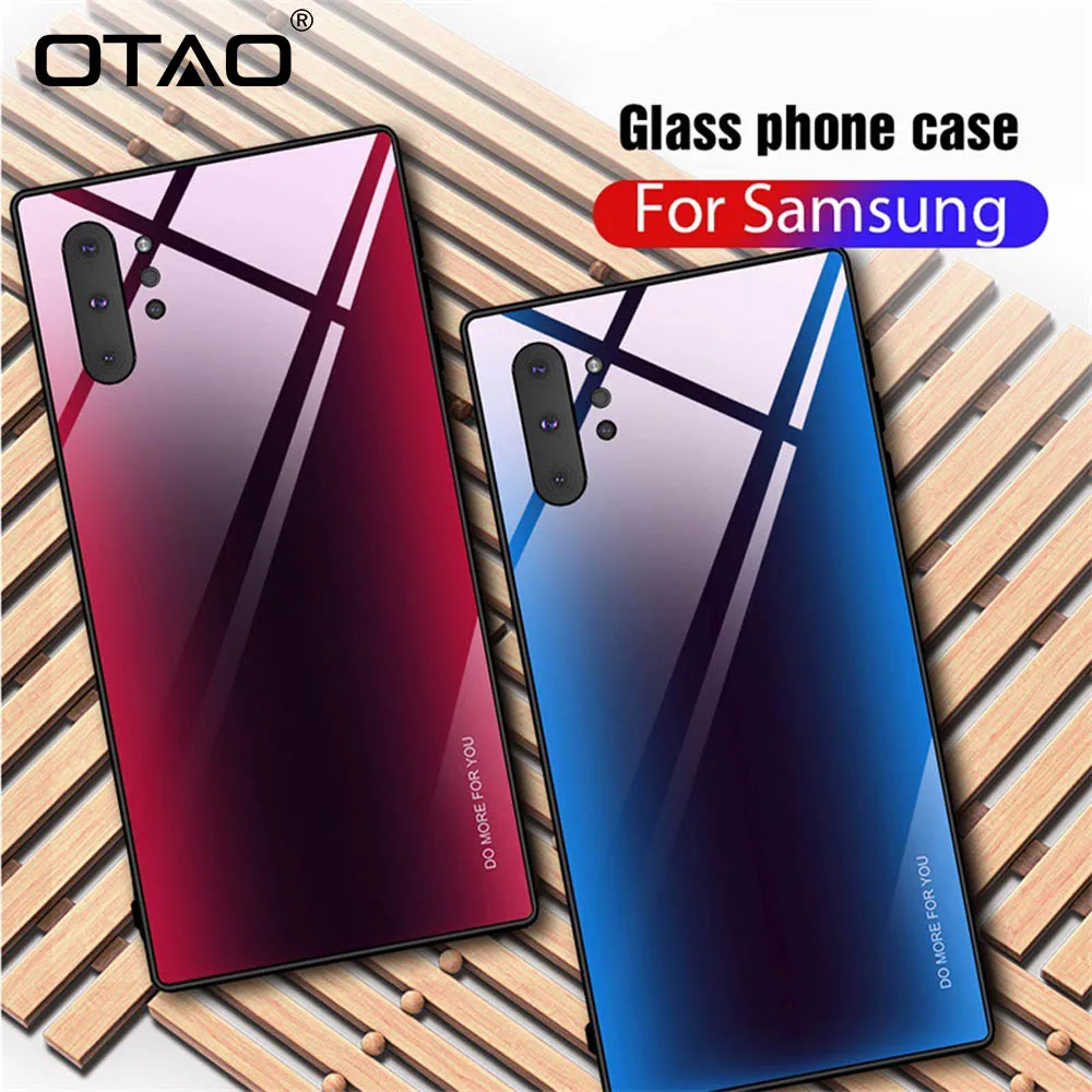 OTAO градиентный чехол из закаленного стекла для samsung Note 10 Pro S10 Plus синий свет
