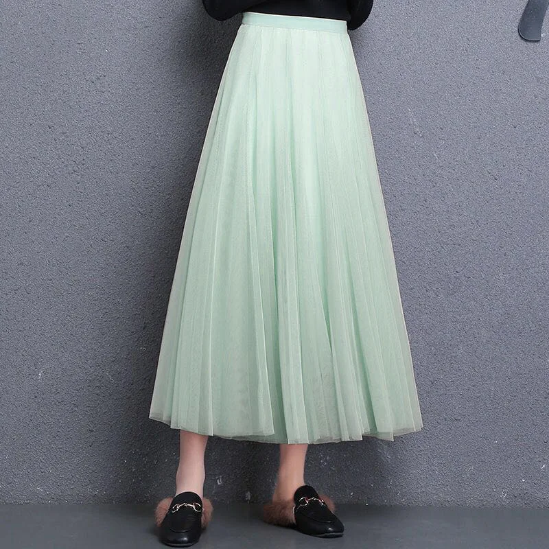 

Summer Pink Vintage Fairycore Skirt Women High-waisted Tulle Pleated Skirt Elegant Long Skirts Harajuku Student Maxi Skirt Japan