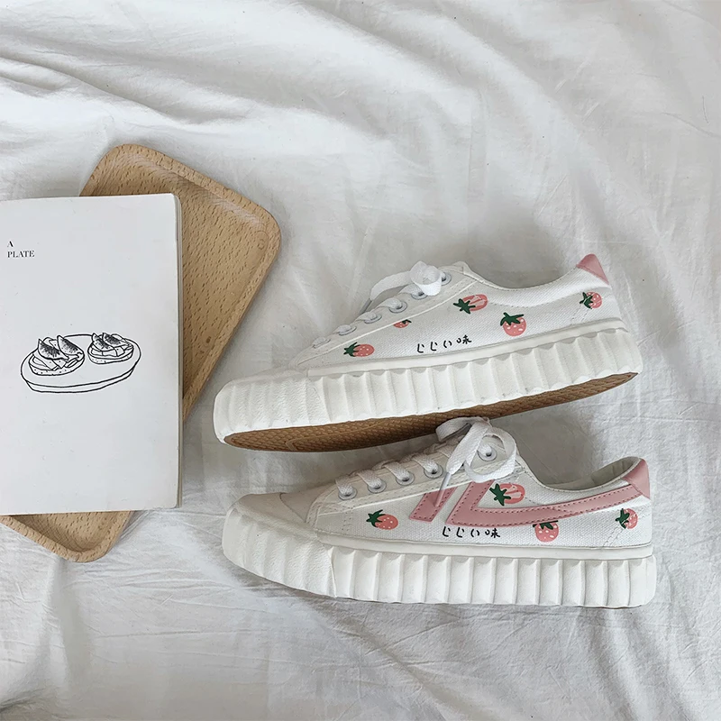 Клубничная холщовая обувь для учеников в Корейском стиле трендовая повседневная