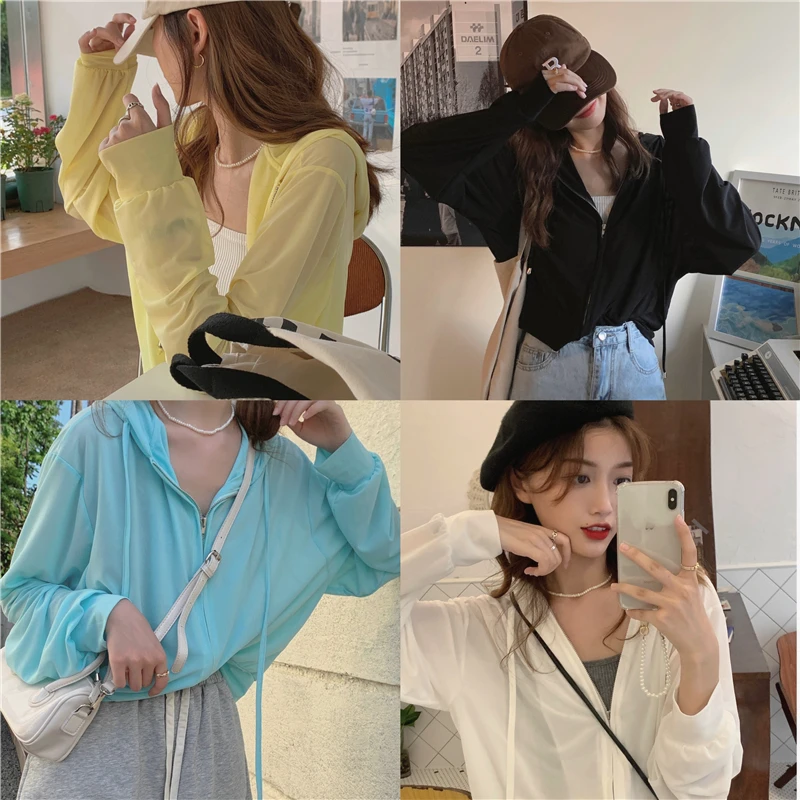 

thin section is prevented bask in clothes summer long sleeve hooded zipper coat breathable loose joker cardigan 1489 #