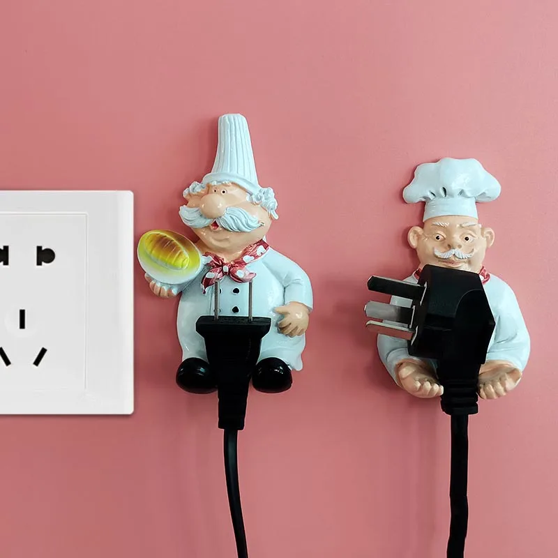 

HOT SALE! Creative Lovely Cartoon Chef Strong Storage Rack Hook Wall Decor Plug Holder Chef Plug Hook