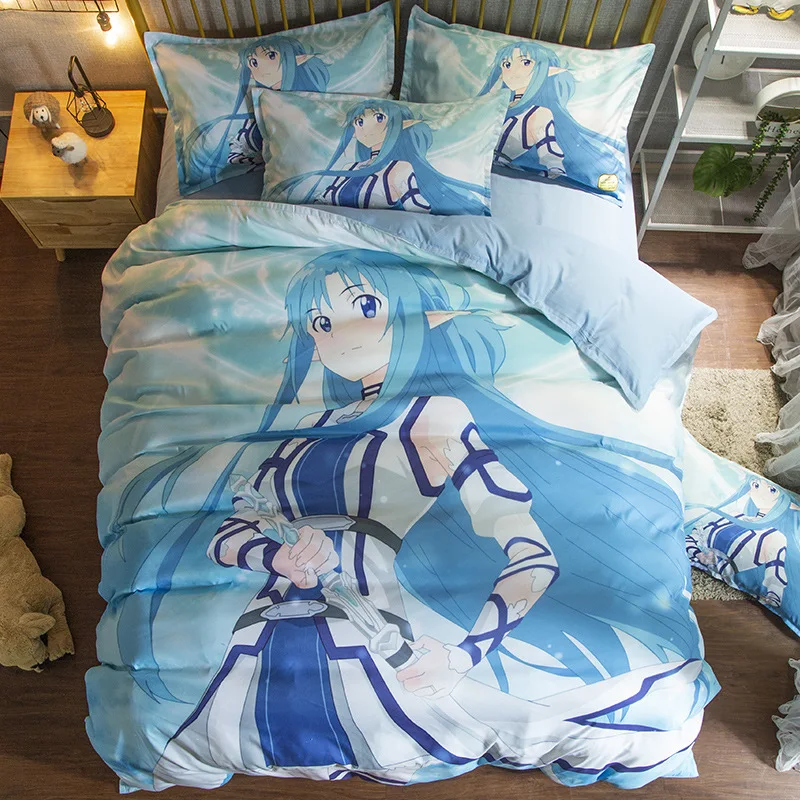 

Anime Sword Art Online Kirito Asuna 3D Print Cartoon Comforter Bedding Set Duvet Cover Twin Queen King Size Bed Linen Gift Kids