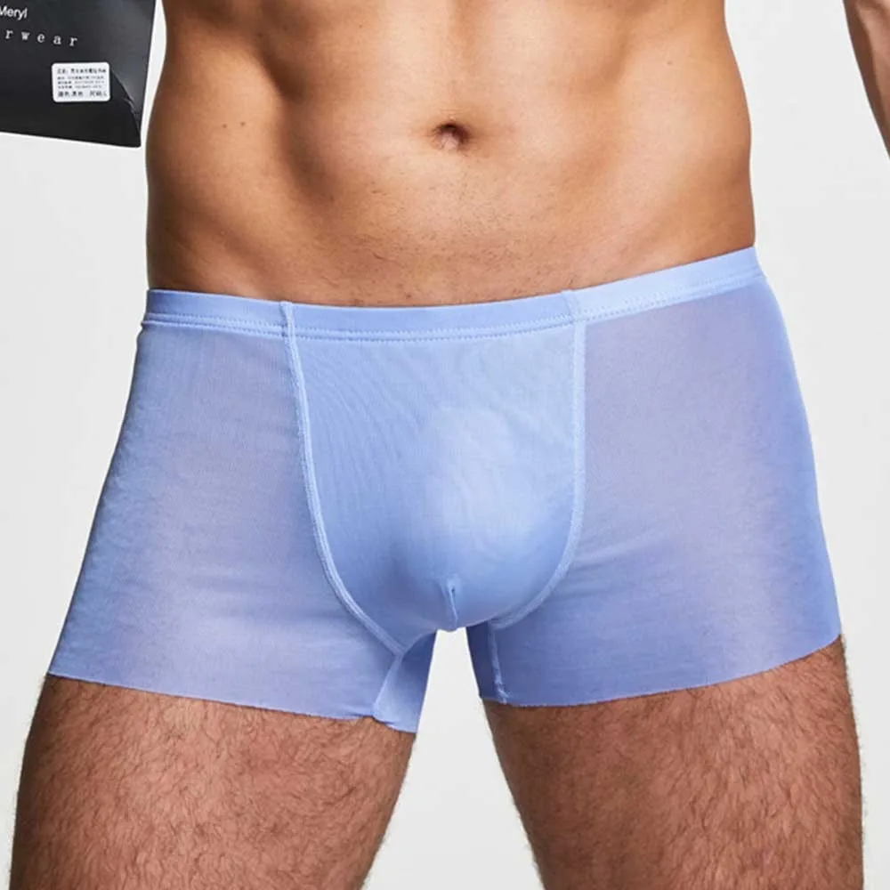 

Men Sexy Ice Silk Seamless Boxer Briefs U Convex Pouch Underwear Shorts Trunks Underpants Boxer Shorts Flat Boxers Men Panties