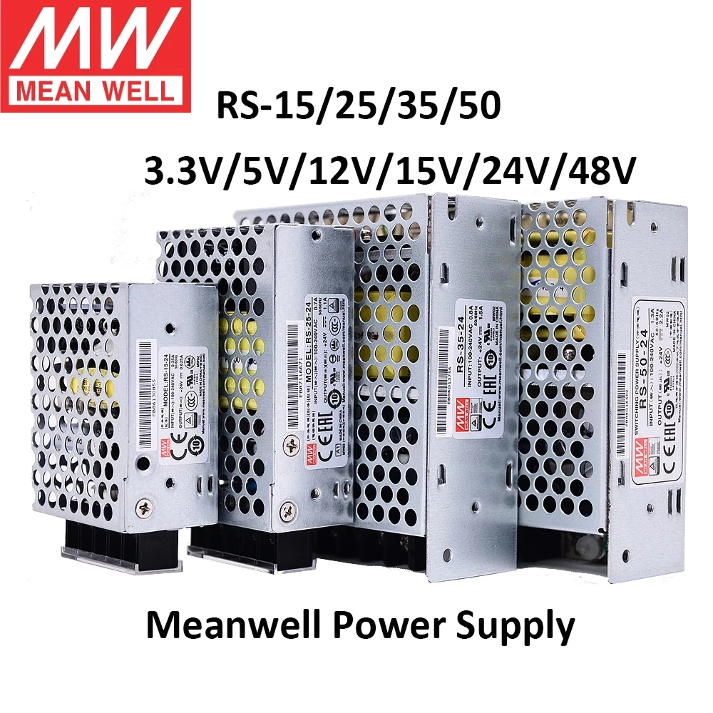 

MEAN WELL RS-15 25 35 50 75 100 150 200 350W 3.3V 5V 12V 15V 24V 48V meanwell LRS Series Single Output Switching Power Supply