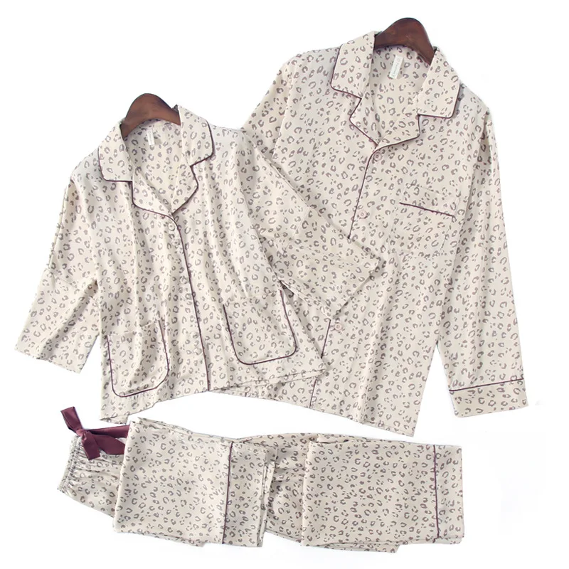 

Leopard Print Couple 2PCS Sleepwear Summer Spring Pajamas Set Loose Shirt&Pants Lovers Casual Loungewear Pijamas Suit Homewear