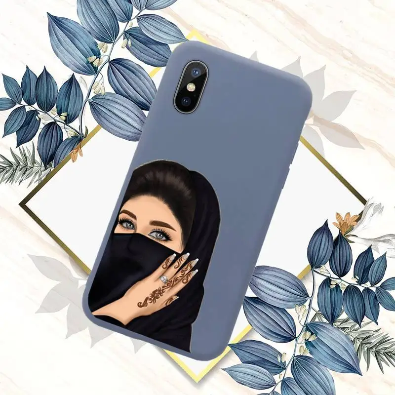 

Muslim Islamic Arab Hijab Face Girl Eyes Phone Case Candy Color for iPhone 6 7 8 11 12 s mini pro X XS XR MAX Plus