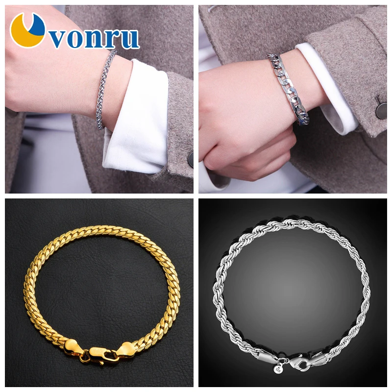 Новый браслет для женщин и мужчин серебряный с кубинскими звеньями цепочкой