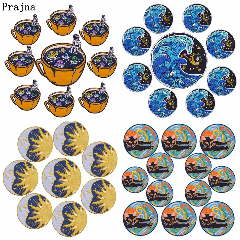 

Prajna 10PCS Wholesale Van Gogh Waves Applique Embroidered Patches On Clothes Space Patch Iron On Patches For Clothing Stickers