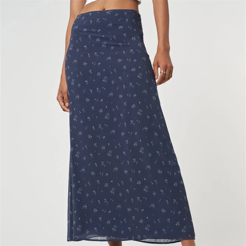 

hirigin Korean Harajuku Fairy Grunge Kawaii High-Waist Straight Midi Skirts Vintage Streetwear y2k Aesthetic Floral Print Skirts
