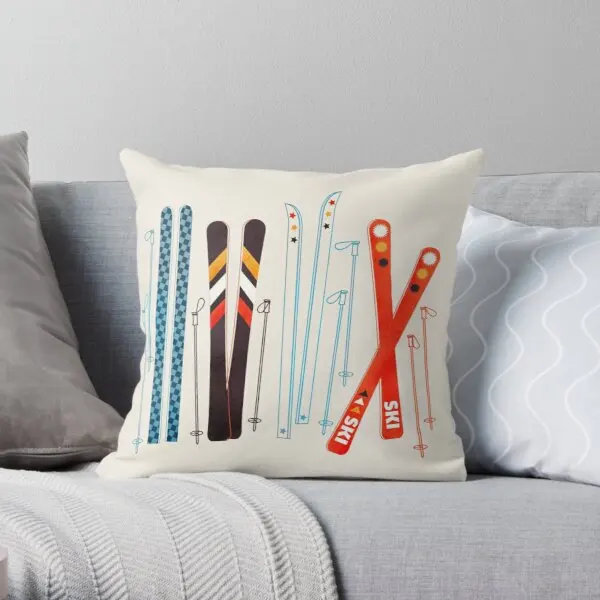 

Colorful Retro Ski Illustration Printing Throw Pillow Cover Home Bedroom Fashion Office Cushion Wedding Pillows not include