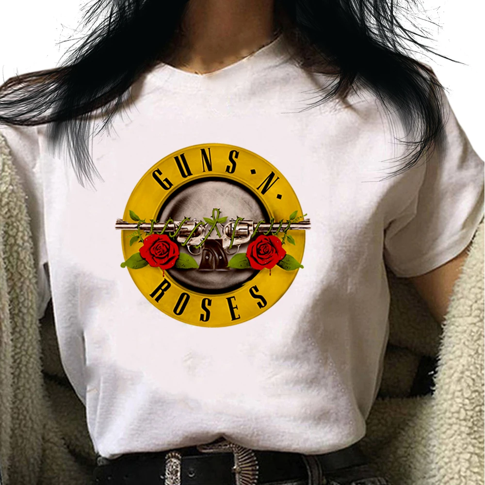 Футболки Guns N Roses Женские Дышащие графические постеры с вырезом лодочкой