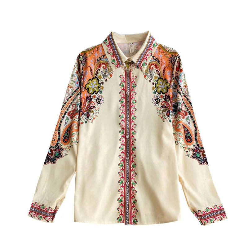 

Spring 2021 New Elegant Shirt Tops Women Long-sleeved Printing Base Temperament Shirt Women Blouses UK440