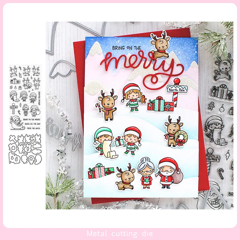 

Christmas fawn set Stamp and Metal Cutting Dies DIY Scrapbooking for Photo Album Decorative Silicone Clear Stamps 2019 winter