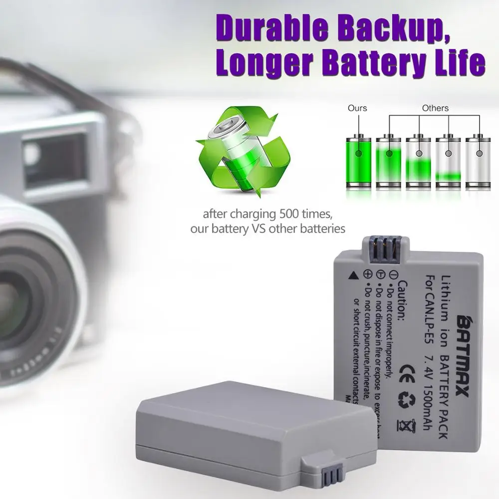 Аккумулятор Batmax LP-E5 LPE5 + новое светодиодсветодиодный двойное зарядное устройство